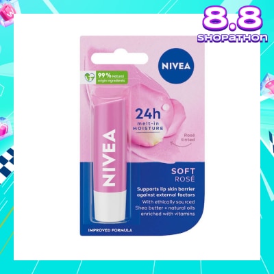 NIVEA Soft Rose Long Lasting Intensive Moisture Lip Balm (with Rose Extract) 4.8g