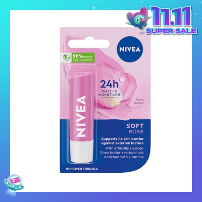 NIVEA Soft Rose Long Lasting Intensive Moisture Lip Balm (with Rose Extract) 4.8g