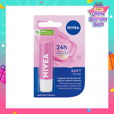 NIVEA Soft Rose Long Lasting Intensive Moisture Lip Balm (with Rose Extract) 4.8g