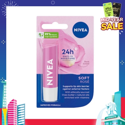 NIVEA Soft Rose Long Lasting Intensive Moisture Lip Balm (with Rose Extract) 4.8g