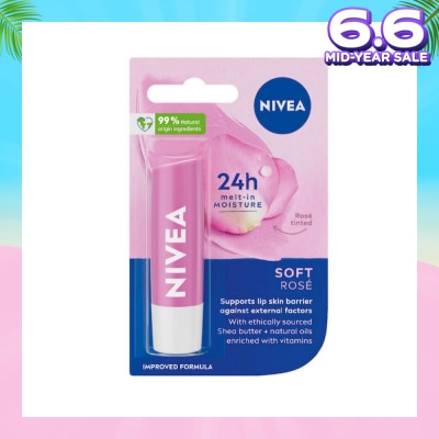 NIVEA Soft Rose Long Lasting Intensive Moisture Lip Balm (with Rose Extract) 4.8g