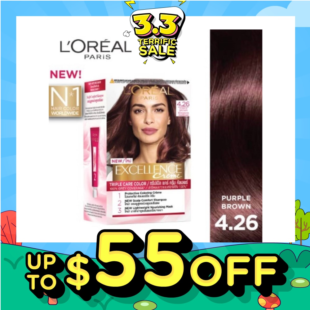 L'OREAL PARIS EXCELLENCE Créme Hair Colour #4.26 Purple Brown (100% Grey Coverage for Rich, Radiant Colour) 1s