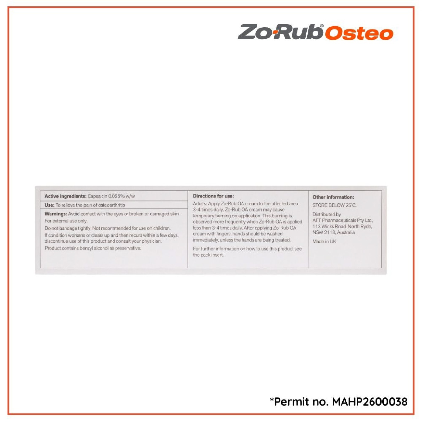Osteoarthritis Capsaicin 0.025% Topical Analgesic Cream 45g image