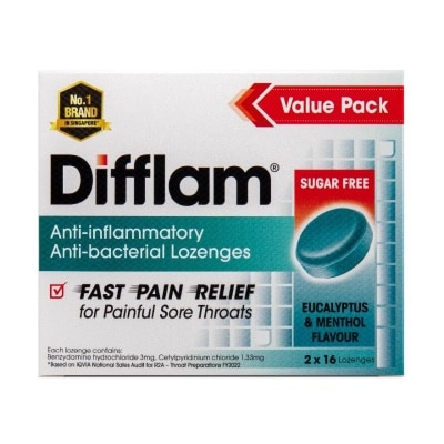 DIFFLAM Eucalyptus & Menthol Lozenges Twinpack (Relieve Pain And Swelling Due To Sore Throat With Infection) 16s x2s