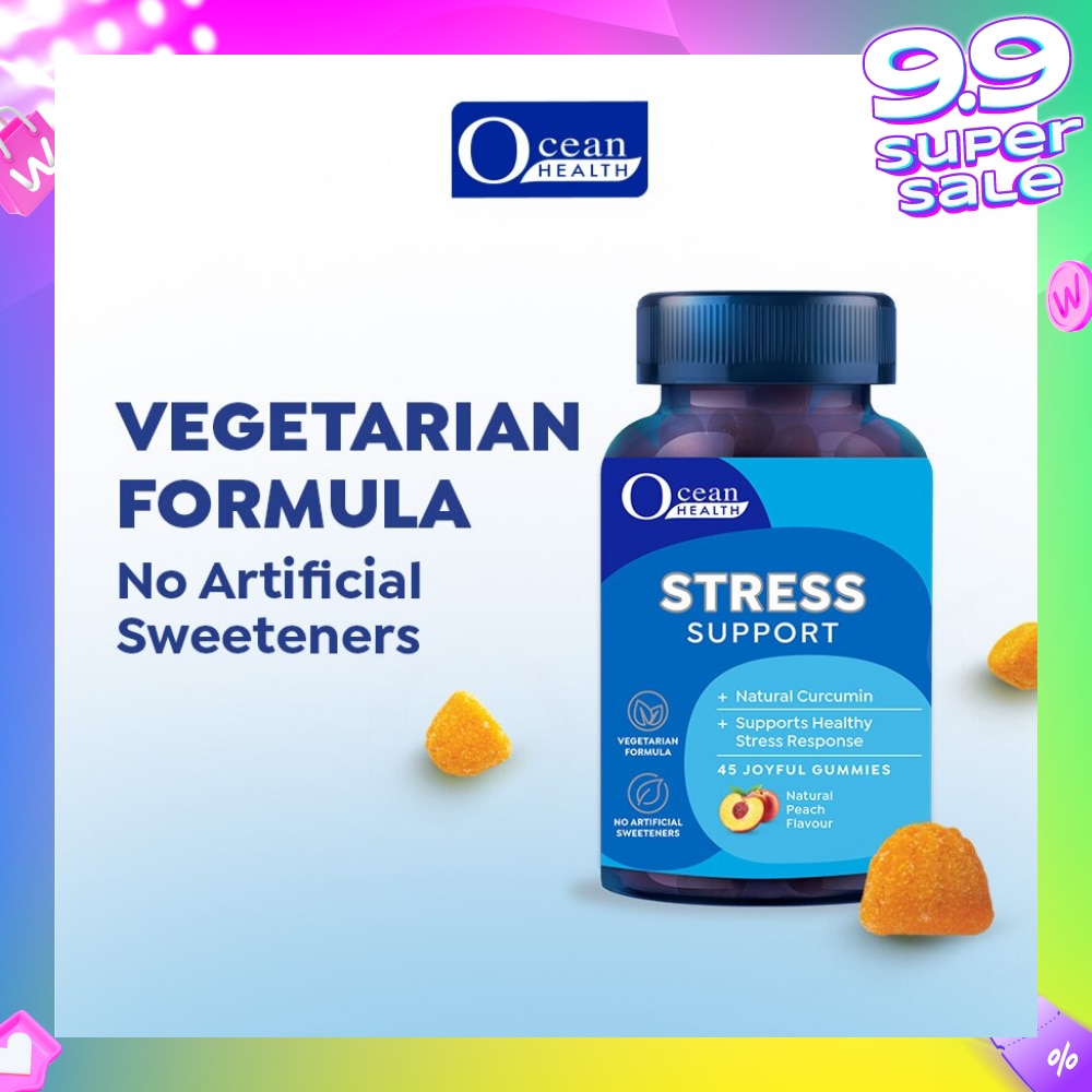 Stress Support Gummies, Natural Peach Flavour (Natural Curcumin, Supports Healthy Stress Response) 45s