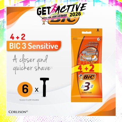 BIC - Sensitive Disposable Triple Blade Shaver (With Lubricating Strip Enriched With Vitamin E And Aloe Vera) 6s image