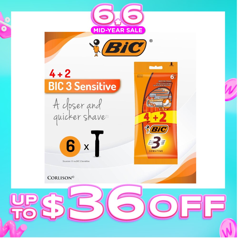 Sensitive Disposable Triple Blade Shaver (With Lubricating Strip Enriched With Vitamin E And Aloe Vera) 6s
