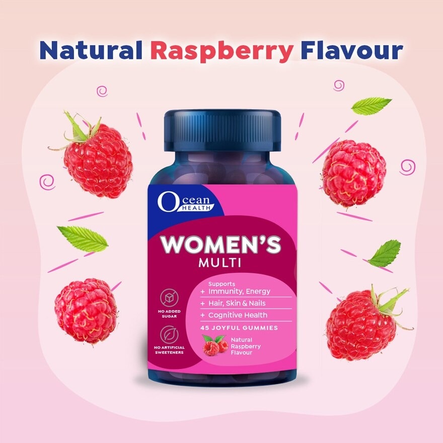 Women's Multi Gummies Natural Raspberry Flavour (Supports Immunity, Hair, Skin And Nails + Cognitive Health) 45s