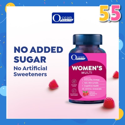 OCEAN HEALTH Women's Multi Gummies Natural Raspberry Flavour (Supports Immunity, Hair, Skin And Nails + Cognitive Health) 45s