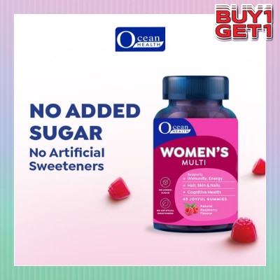 OCEAN HEALTH Women's Multi Gummies Natural Raspberry Flavour (Supports Immunity, Hair, Skin And Nails + Cognitive Health) 45s