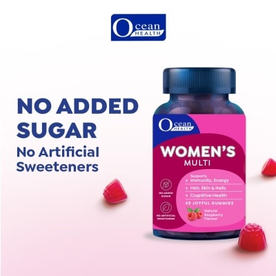 OCEAN HEALTH Women's Multi Gummies Natural Raspberry Flavour (Supports Immunity, Hair, Skin And Nails + Cognitive Health) 45s