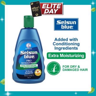 SELSUN Blue Extra Moist Pro Anti Dandruff Shampoo (Relieves Dandruff & Itchy Scalp With Selenium Sulfide, Honeyquat 50 & 3 Types of Conditioning Ingredients Suitable For Dry & Damage Hair) 200ml image