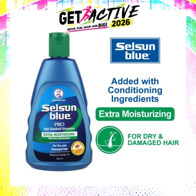 SELSUN - Blue Extra Moist Pro Anti-Dandruff Shampoo (Relieves Dandruff & Itchy Scalp With Selenium Sulfide, Honeyquat 50 & 3 Types of Conditioning Ingredients Suitable For Dry & Damage Hair) 200ml image