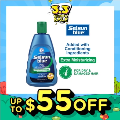 SELSUN Blue Extra Moist Pro Anti-Dandruff Shampoo (Relieves Dandruff & Itchy Scalp With Selenium Sulfide, Honeyquat 50 & 3 Types of Conditioning Ingredients Suitable For Dry & Damage Hair) 200ml