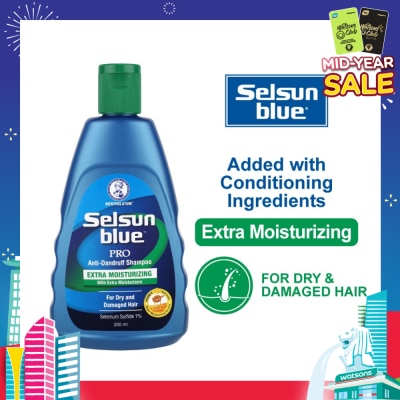 SELSUN Blue Extra Moist Pro Anti-Dandruff Shampoo (Relieves Dandruff & Itchy Scalp With Selenium Sulfide, Honeyquat 50 & 3 Types of Conditioning Ingredients Suitable For Dry & Damage Hair) 200ml