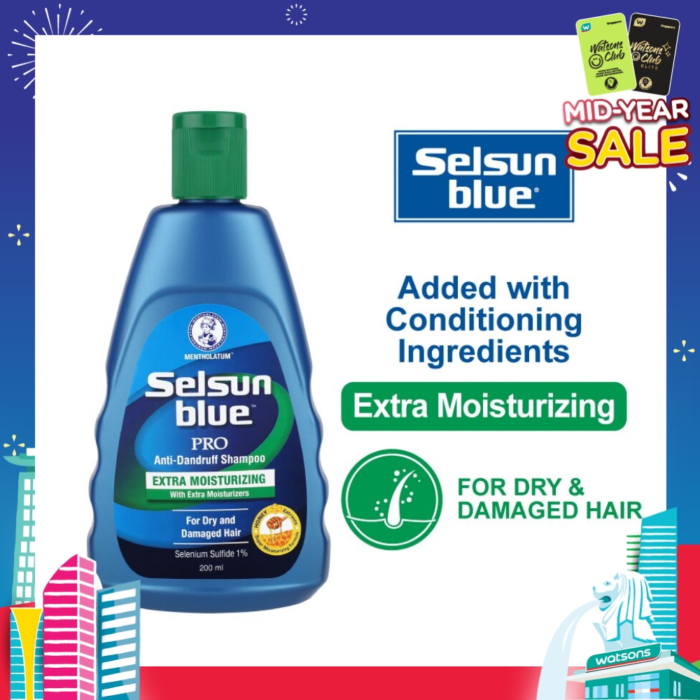 Blue Extra Moist Pro Anti-Dandruff Shampoo (Relieves Dandruff & Itchy Scalp With Selenium Sulfide, Honeyquat 50 & 3 Types of Conditioning Ingredients Suitable For Dry & Damage Hair) 200ml