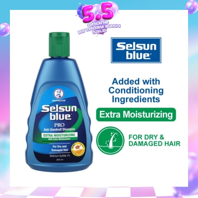SELSUN - Blue Extra Moist Pro Anti-Dandruff Shampoo (Relieves Dandruff & Itchy Scalp With Selenium Sulfide, Honeyquat 50 & 3 Types of Conditioning Ingredients Suitable For Dry & Damage Hair) 200ml