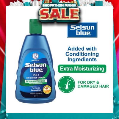 SELSUN - Blue Extra Moist Pro Anti-Dandruff Shampoo (Relieves Dandruff & Itchy Scalp With Selenium Sulfide, Honeyquat 50 & 3 Types of Conditioning Ingredients Suitable For Dry & Damage Hair) 200ml