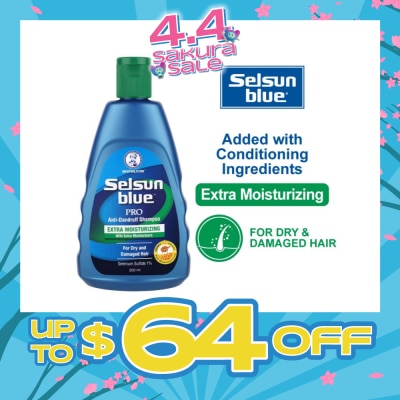 SELSUN - Blue Extra Moist Pro Anti-Dandruff Shampoo (Relieves Dandruff & Itchy Scalp With Selenium Sulfide, Honeyquat 50 & 3 Types of Conditioning Ingredients Suitable For Dry & Damage Hair) 200ml