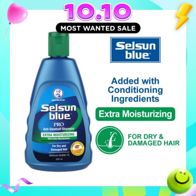 SELSUN Blue Extra Moist Pro Anti Dandruff Shampoo (Relieves Dandruff & Itchy Scalp With Selenium Sulfide, Honeyquat 50 & 3 Types of Conditioning Ingredients Suitable For Dry & Damage Hair) 200ml image