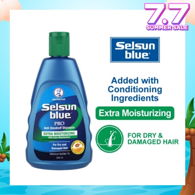 SELSUN Blue Extra Moist Pro Anti-Dandruff Shampoo (Relieves Dandruff & Itchy Scalp With Selenium Sulfide, Honeyquat 50 & 3 Types of Conditioning Ingredients Suitable For Dry & Damage Hair) 200ml