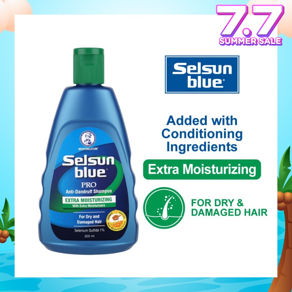 Blue Extra Moist Pro Anti-Dandruff Shampoo (Relieves Dandruff & Itchy Scalp With Selenium Sulfide, Honeyquat 50 & 3 Types of Conditioning Ingredients Suitable For Dry & Damage Hair) 200ml