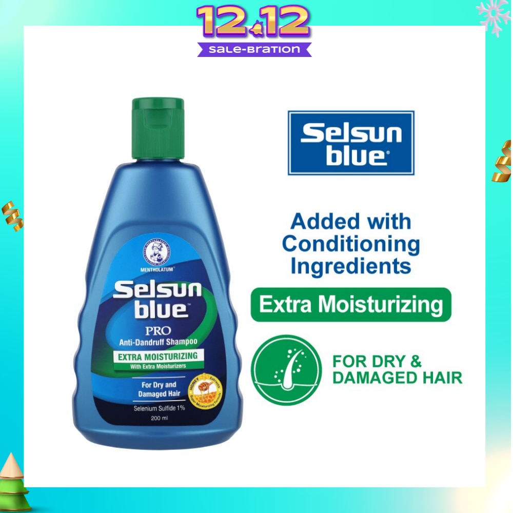 Blue Extra Moist Pro Anti-Dandruff Shampoo (Relieves Dandruff & Itchy Scalp With Selenium Sulfide, Honeyquat 50 & 3 Types of Conditioning Ingredients Suitable For Dry & Damage Hair) 200ml