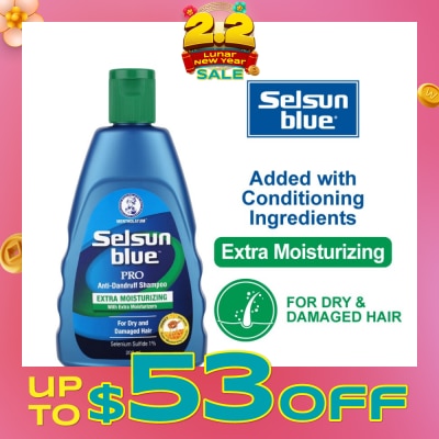 SELSUN Blue Extra Moist Pro Anti-Dandruff Shampoo (Relieves Dandruff & Itchy Scalp With Selenium Sulfide, Honeyquat 50 & 3 Types of Conditioning Ingredients Suitable For Dry & Damage Hair) 200ml