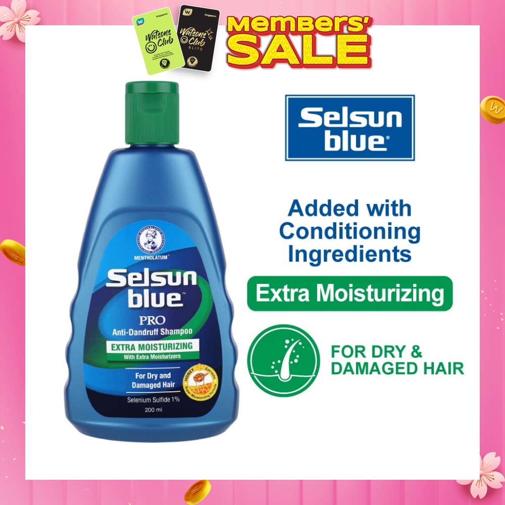 Blue Extra Moist Pro Anti-Dandruff Shampoo (Relieves Dandruff & Itchy Scalp With Selenium Sulfide, Honeyquat 50 & 3 Types of Conditioning Ingredients Suitable For Dry & Damage Hair) 200ml