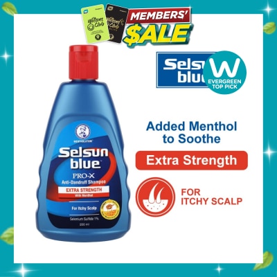 SELSUN Blue Extra Strength ProX Anti Dandruff Shampoo (Relieves Dandruff & Itchy Scalp With Selenium Sulfide, Menthol & Honeyquat 50 Suitable For Itchy Scalp & All Hair Types) 200ml image