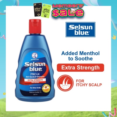 SELSUN - Blue Extra Strength ProX Anti-Dandruff Shampoo (Relieves Dandruff & Itchy Scalp With Selenium Sulfide, Menthol & Honeyquat 50 Suitable For Itchy Scalp & All Hair Types) 200ml
