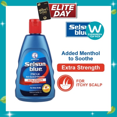 SELSUN Blue Extra Strength ProX Anti Dandruff Shampoo (Relieves Dandruff & Itchy Scalp With Selenium Sulfide, Menthol & Honeyquat 50 Suitable For Itchy Scalp & All Hair Types) 200ml image