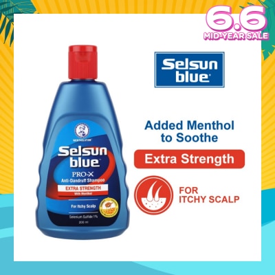 SELSUN Blue Extra Strength ProX Anti-Dandruff Shampoo (Relieves Dandruff & Itchy Scalp With Selenium Sulfide, Menthol & Honeyquat 50 Suitable For Itchy Scalp & All Hair Types) 200ml