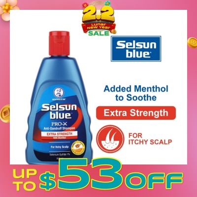 SELSUN [CNY] Blue Extra Strength ProX Anti-Dandruff Shampoo (Relieves Dandruff & Itchy Scalp With Selenium Sulfide, Menthol & Honeyquat 50 Suitable For Itchy Scalp & All Hair Types) 200ml