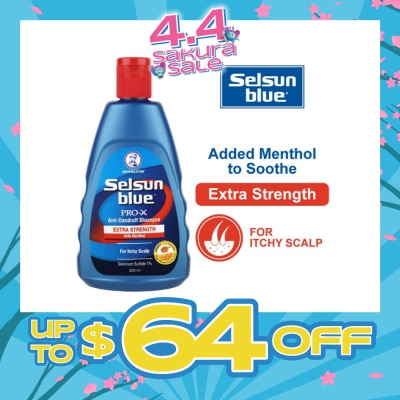SELSUN - Blue Extra Strength ProX Anti-Dandruff Shampoo (Relieves Dandruff & Itchy Scalp With Selenium Sulfide, Menthol & Honeyquat 50 Suitable For Itchy Scalp & All Hair Types) 200ml