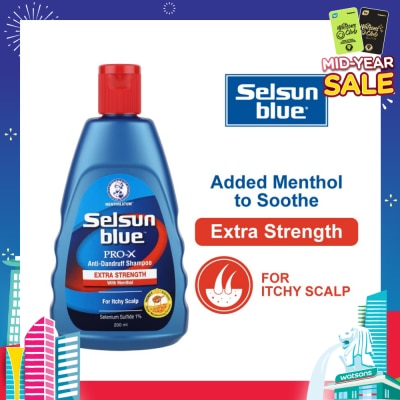 SELSUN Blue Extra Strength ProX Anti-Dandruff Shampoo (Relieves Dandruff & Itchy Scalp With Selenium Sulfide, Menthol & Honeyquat 50 Suitable For Itchy Scalp & All Hair Types) 200ml
