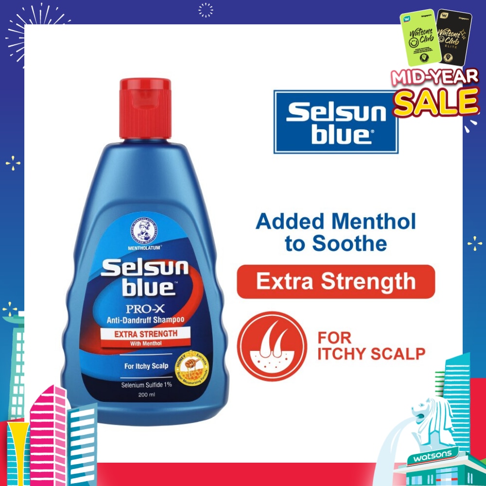 Blue Extra Strength ProX Anti-Dandruff Shampoo (Relieves Dandruff & Itchy Scalp With Selenium Sulfide, Menthol & Honeyquat 50 Suitable For Itchy Scalp & All Hair Types) 200ml