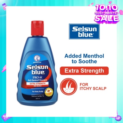 SELSUN Blue Extra Strength ProX Anti-Dandruff Shampoo (Relieves Dandruff & Itchy Scalp With Selenium Sulfide, Menthol & Honeyquat 50 Suitable For Itchy Scalp & All Hair Types) 200ml