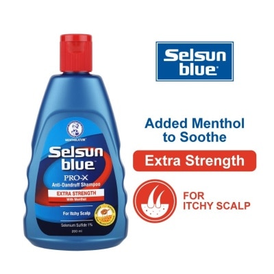 SELSUN Blue Extra Strength ProX Anti-Dandruff Shampoo (Relieves Dandruff & Itchy Scalp With Selenium Sulfide, Menthol & Honeyquat 50 Suitable For Itchy Scalp & All Hair Types) 200ml