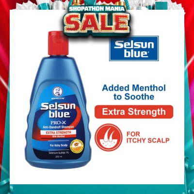 SELSUN - Blue Extra Strength ProX Anti-Dandruff Shampoo (Relieves Dandruff & Itchy Scalp With Selenium Sulfide, Menthol & Honeyquat 50 Suitable For Itchy Scalp & All Hair Types) 200ml