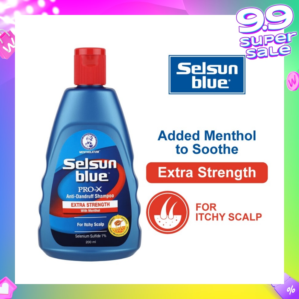 Blue Extra Strength ProX Anti-Dandruff Shampoo (Relieves Dandruff & Itchy Scalp With Selenium Sulfide, Menthol & Honeyquat 50 Suitable For Itchy Scalp & All Hair Types) 200ml