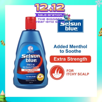 SELSUN Blue Extra Strength ProX Anti-Dandruff Shampoo (Relieves Dandruff & Itchy Scalp With Selenium Sulfide, Menthol & Honeyquat 50 Suitable For Itchy Scalp & All Hair Types) 200ml