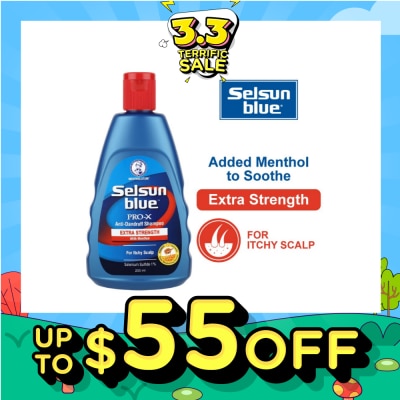 SELSUN [CNY] Blue Extra Strength ProX Anti-Dandruff Shampoo (Relieves Dandruff & Itchy Scalp With Selenium Sulfide, Menthol & Honeyquat 50 Suitable For Itchy Scalp & All Hair Types) 200ml