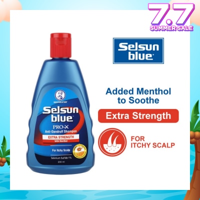 SELSUN Blue Extra Strength ProX Anti-Dandruff Shampoo (Relieves Dandruff & Itchy Scalp With Selenium Sulfide, Menthol & Honeyquat 50 Suitable For Itchy Scalp & All Hair Types) 200ml