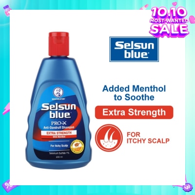SELSUN Blue Extra Strength ProX Anti-Dandruff Shampoo (Relieves Dandruff & Itchy Scalp With Selenium Sulfide, Menthol & Honeyquat 50 Suitable For Itchy Scalp & All Hair Types) 200ml