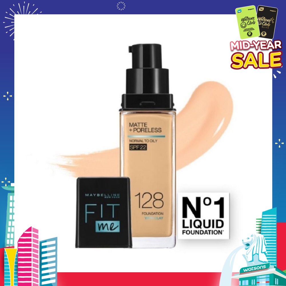 MAYBELLINE Fit Me Matte Poreless Liquid Foundation 128 Warm Nude SPF 22 Pump 30ml