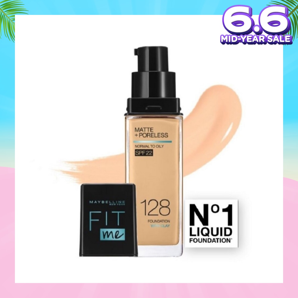 MAYBELLINE Fit Me Matte Poreless Liquid Foundation 128 Warm Nude SPF 22 Pump 30ml