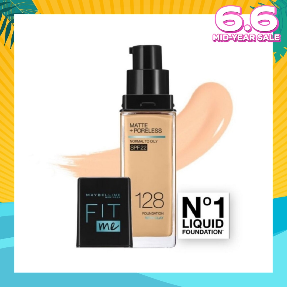 MAYBELLINE Fit Me Matte Poreless Liquid Foundation 128 Warm Nude SPF 22 Pump 30ml