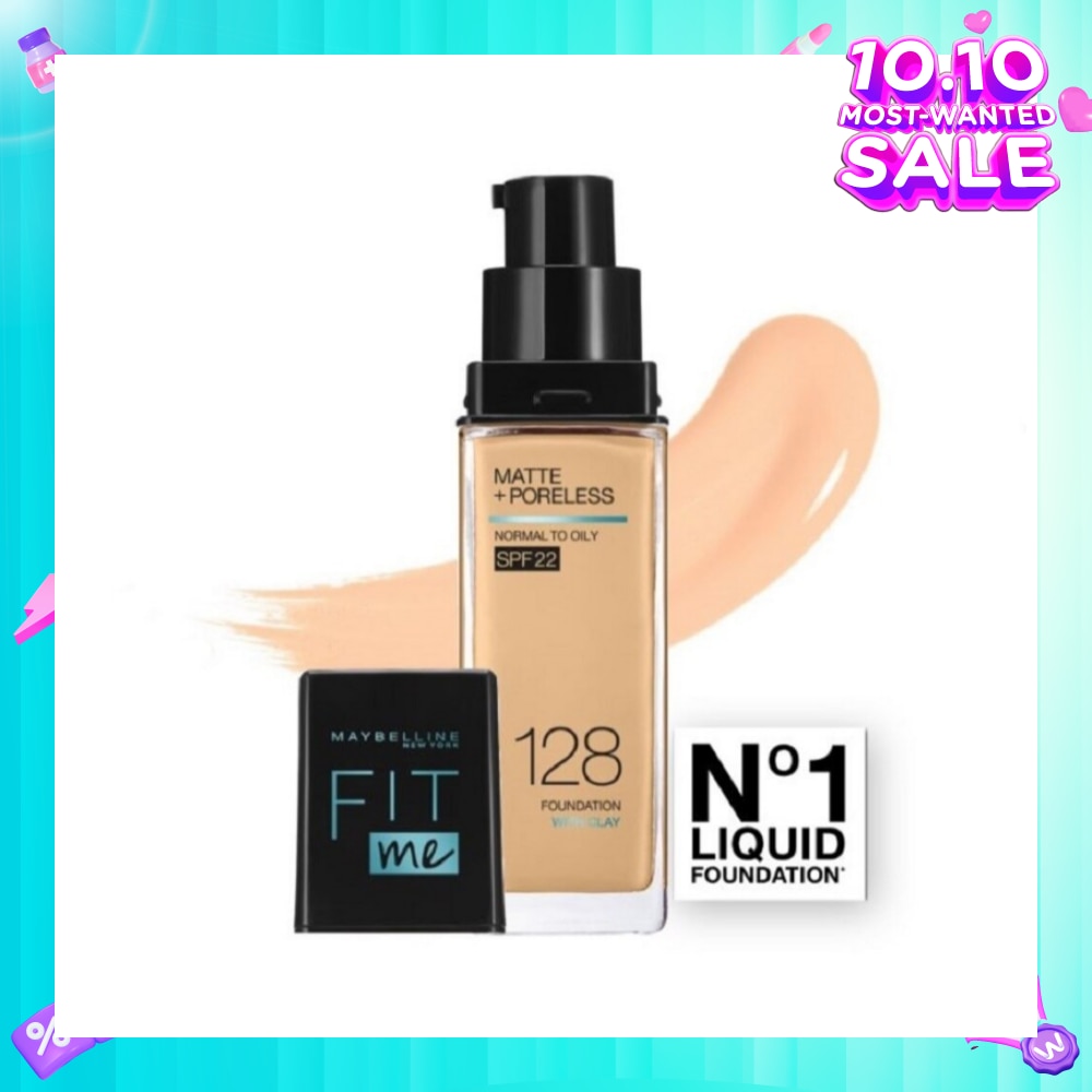 MAYBELLINE Fit Me Matte Poreless Liquid Foundation 128 Warm Nude SPF 22 Pump 30ml