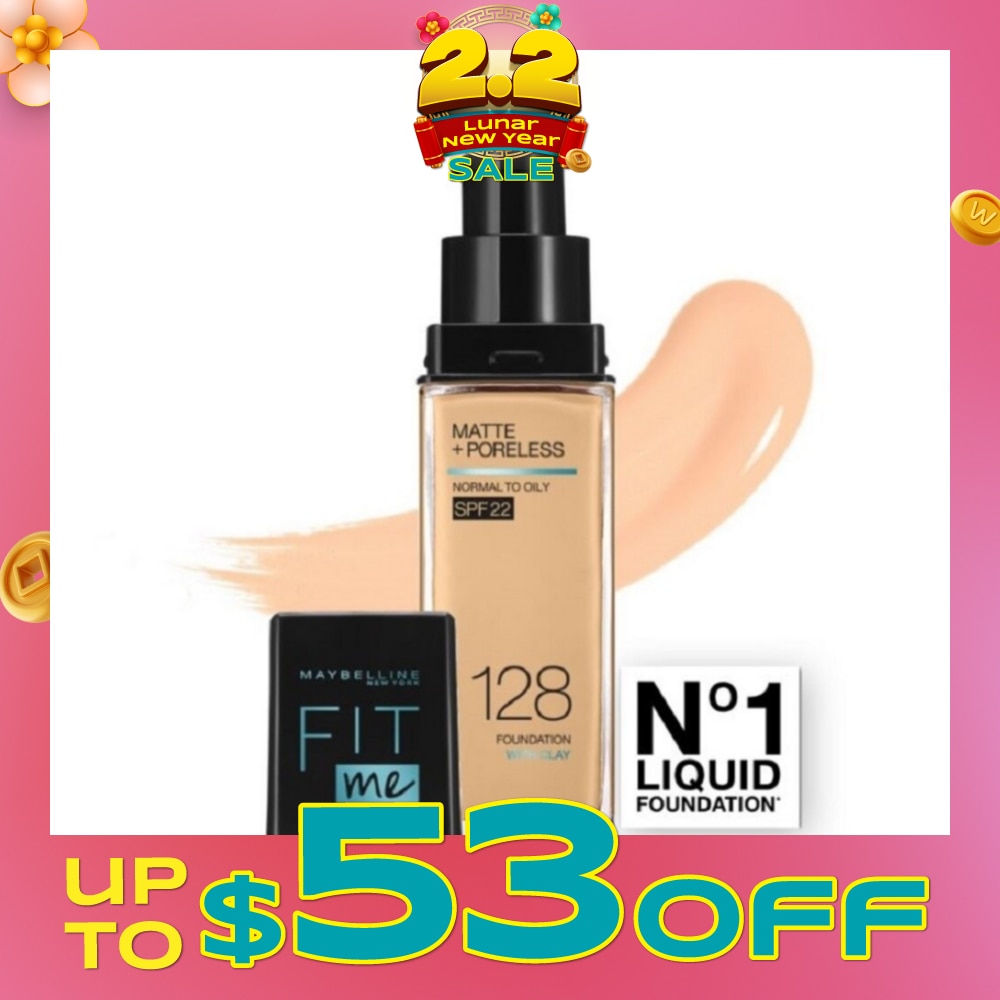 MAYBELLINE Fit Me Matte Poreless Liquid Foundation 128 Warm Nude SPF 22 Pump 30ml